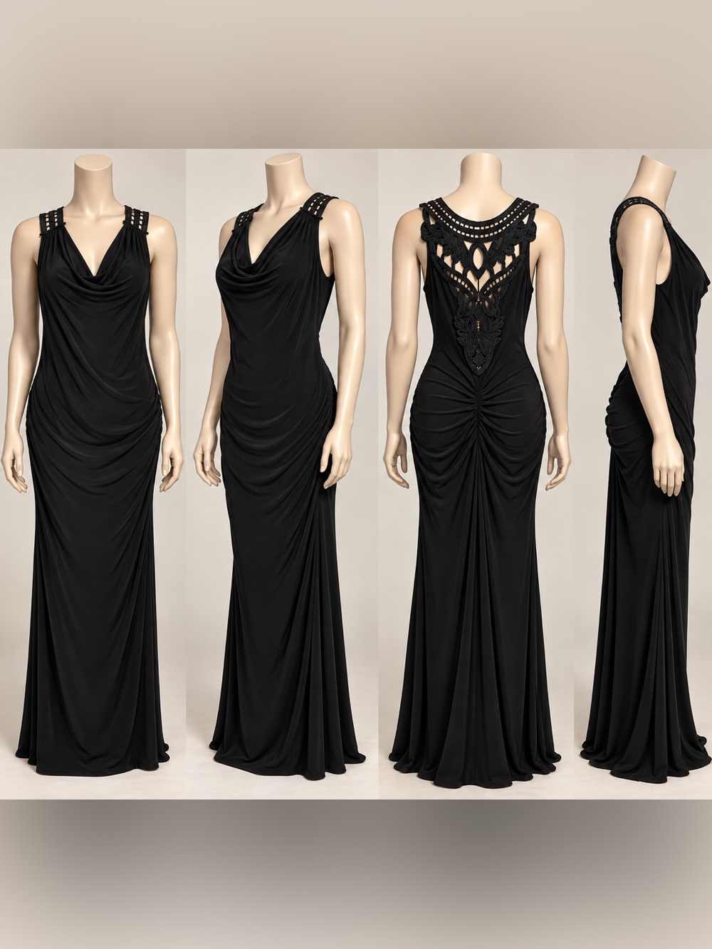 VENUS Black Sleeveless Maxi Dress with Cowl Neck